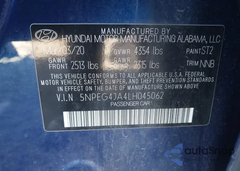 2020 Hyundai Sonata Se из США, поврежденный, VIN 5NPEG4JA4LH045062